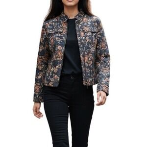 BLANKNYC Floral Quilted‎ Zip Up Jacket Womens Size S Bomber Style